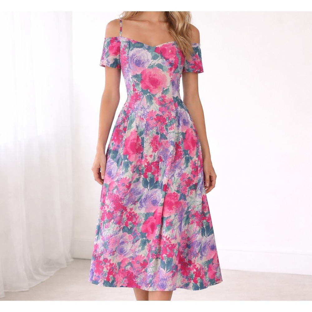 Eber Cotton Floral Dress‎ Structured Bodice Summer Church Picnic Sunday Best 11